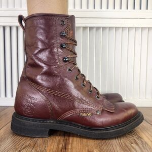 Rhino Logger Boots Mens Size 8 Burgundy Red Leather Soft Toe Workwear Outdoors